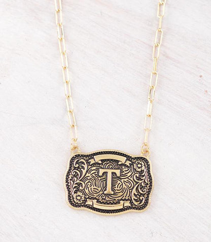 Western Buckle Initial Gold Necklace