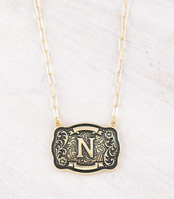 Western Buckle Initial Gold Necklace