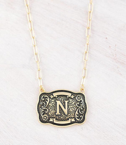Western Buckle Initial Gold Necklace