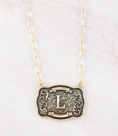 Western Buckle Initial Gold Necklace