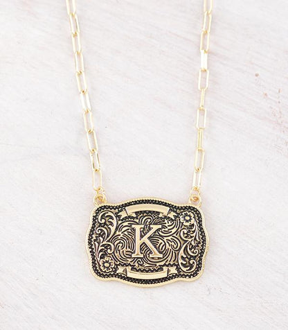Western Buckle Initial Gold Necklace