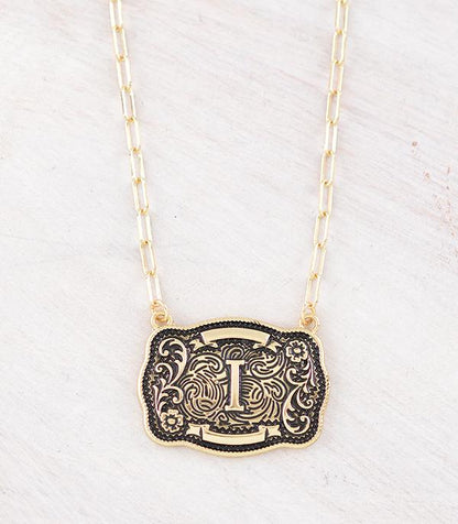 Western Buckle Initial Gold Necklace