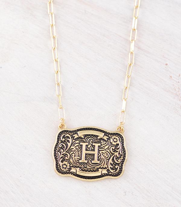 Western Buckle Initial Gold Necklace