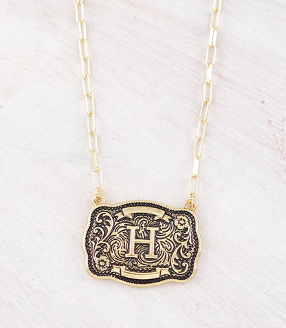 Western Buckle Initial Gold Necklace