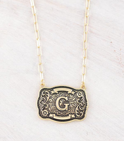 Western Buckle Initial Gold Necklace