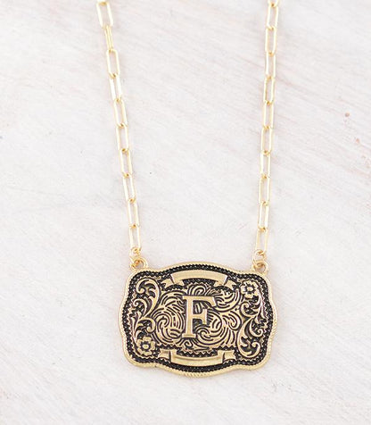 Western Buckle Initial Gold Necklace