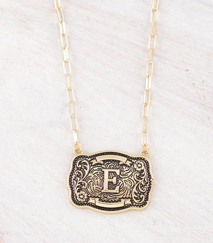 Western Buckle Initial Gold Necklace