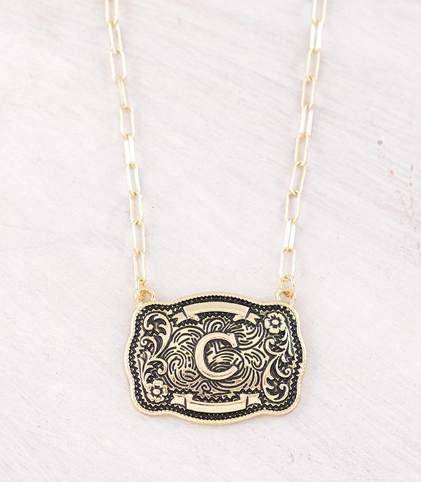 Western Buckle Initial Gold Necklace