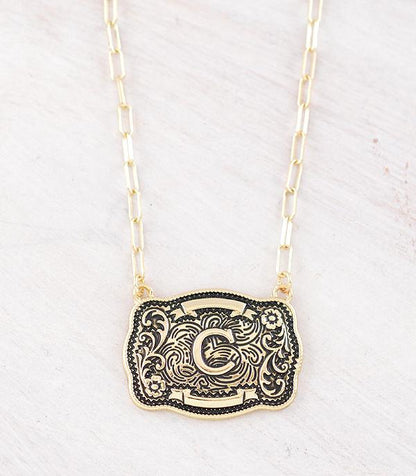 Western Buckle Initial Gold Necklace