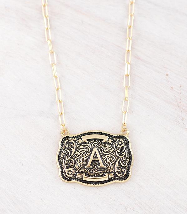 Western Buckle Initial Gold Necklace
