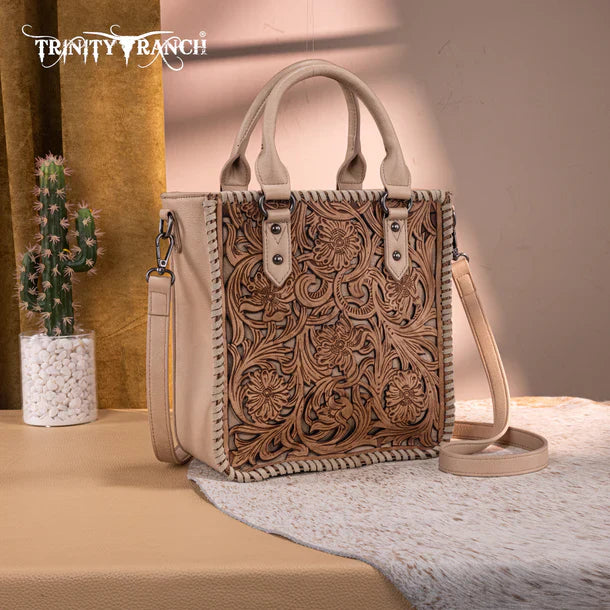 Trinity Ranch Floral Tooled Tote Crossbody Bag