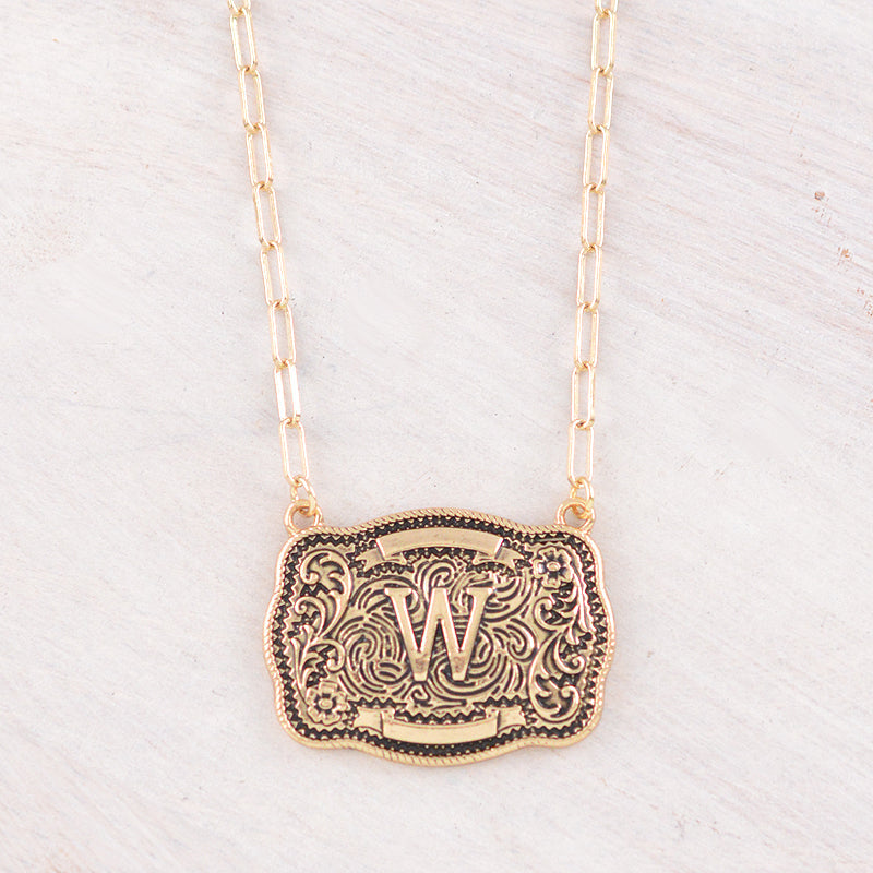 Western Buckle Initial Gold Necklace