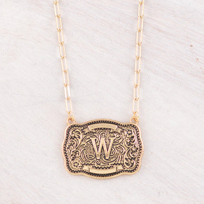 Western Buckle Initial Gold Necklace