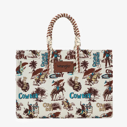 Wrangler Cowboy Dual Sided Print Canvas Wide Tote